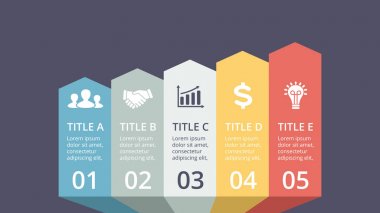 Vektör okları zaman çizelgesi Infographic, diyagram grafik, grafik sunum. İş ilerleme kavramı ile 5 seçenekleri, parçalar, adımları, işler.