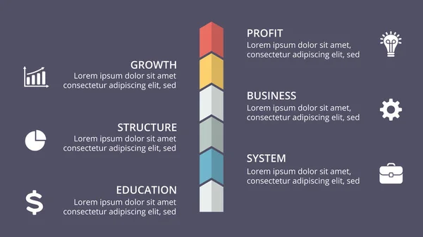 Vektorpfeile Timeline-Infografik, Diagrammdiagramm, Diagrammdarstellung. Geschäftsfortschrittskonzept mit 6 Optionen, Teilen, Schritten, Prozessen. — Stockvektor