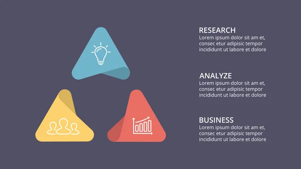 Vector cirkel pijlen infographic, diagram, grafiek, presentatie grafiek cyclus. Businessconcept met 3 opties, onderdelen, stappen, verwerkt. 16 x 9 donkere dia sjabloon. — Stockvector