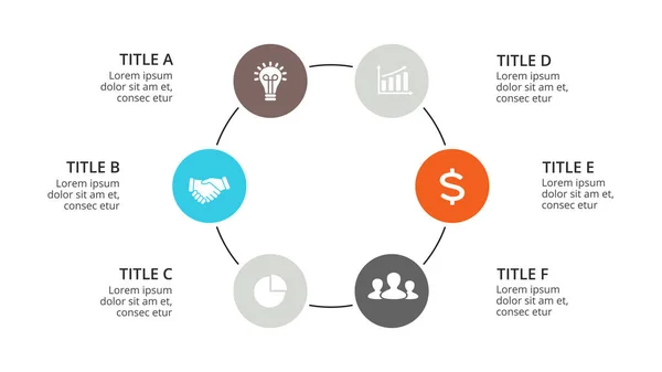 Vektorový infographic šipky kruh, cyklu, diagram, graf, graf prezentace. Podnikatelský koncept s 6 možností, díly, kroky, zpracovává. — Stockový vektor