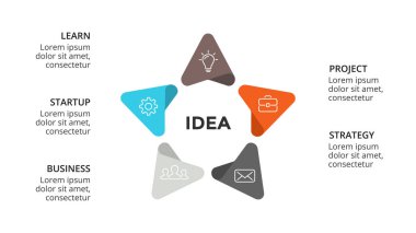 Daire okları Infographic vektör, döngüsü diyagramı, grafik, sunu grafik. İş kavramı ile 5 seçenekleri, parçalar, adımları, işler.