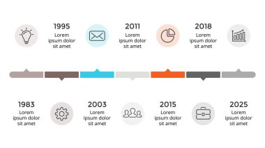 Vektör okları zaman çizelgesi Infographic, diyagram grafik, grafik sunum. İş ilerleme kavramı ile 7 seçenekleri, parçalar, adımları, işler.