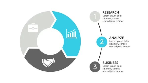 Wektor koło strzałki infografikę, cykl diagramu, wykresu, wykres do prezentacji. Koncepcja biznesowa z 3 opcje, części, czynności, procesów. — Wektor stockowy