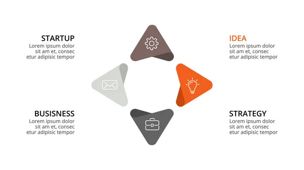 Infografía de flechas de círculo vectorial, diagrama de ciclo, gráfico, gráfico de presentación. Concepto de negocio con 4 opciones, partes, pasos, procesos . — Vector de stock