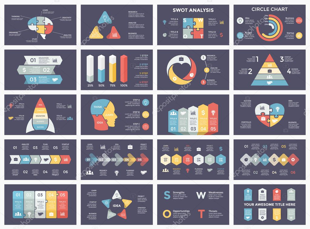 Circle arrows diagram for graph infographic presentation with steps parts options.