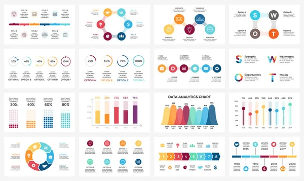 Vektorový infographic šipky, diagram graf, graf prezentaci. Obchodní sestava s 3, 4, 5, 6, 7, 8 možnosti, díly, kroky, procesy. Časová osa. Analýza dat. Procento stav. Růst úspěch — Stockový vektor