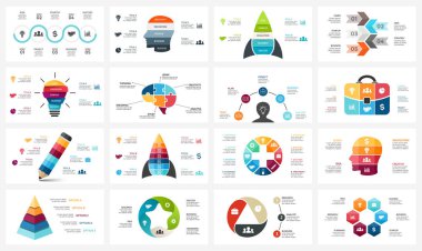 Daire okları Infographic vektör, döngüsü diyagramı, iş grafik, sunu grafik. Seçenekler, bölüm, adım, işlem. İnsan kafası bulmaca beyin, ampul, evrak çantası, zaman çizelgesi, başlangıç roket, piramit