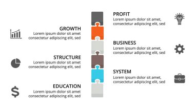 Vektör bulmaca zaman çizelgesi Infographic, diyagram grafik, grafik sunum. İş ilerleme kavramı ile 6 seçenekleri, parçalar, adımları, işler.