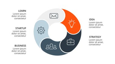 Daire okları Infographic vektör, döngüsü diyagramı, geometrik grafik, sunu grafik. İş kavramı ile 5, seçenekleri, parçalar, adımlar, işler. 16 x 9 Slayt şablonu.