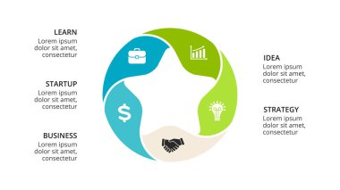 Daire okları Infographic vektör, döngüsü diyagramı, geometrik grafik, sunu grafik. İş kavramı ile 5, seçenekleri, parçalar, adımlar, işler. 16 x 9 Slayt şablonu.