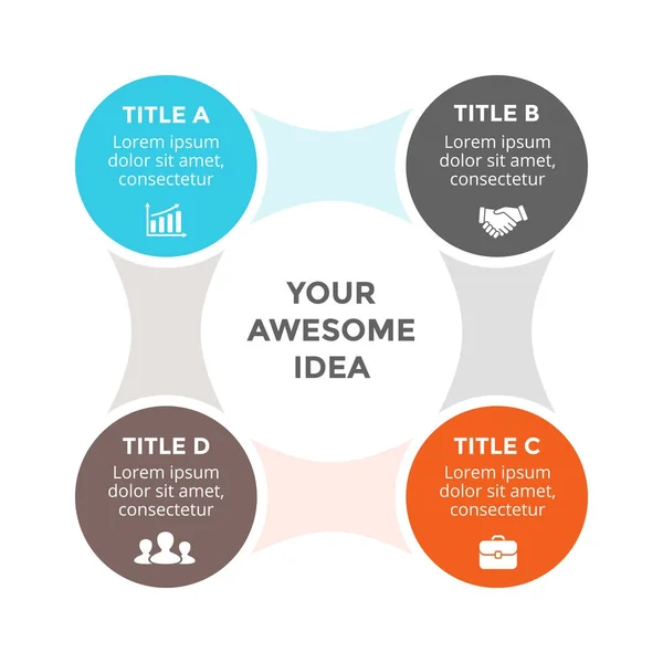 Vector circle metaball infographic, cycle diagram, graph, presentation chart. Business concept with 4 options, parts, steps, processes. — Stock Vector