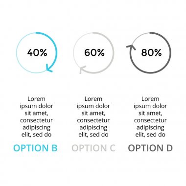 Vektör daire okları Infographic, döngü yüzdeleri diyagramı, durum grafik, sunu grafik. İş kavramı ile 3 seçenekleri, parçalar, adımları, işler.