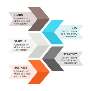 Vektör okları Infographic, diyagram grafik, grafik sunum. İş kavramı ile 5 seçenekleri, parçalar, adımları, işler.