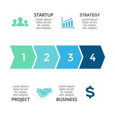 Vektör okları zaman çizelgesi Infographic, diyagram grafik, grafik sunum. İş ilerleme kavramı ile 4 seçenekleri, parçalar, adımları, işler.