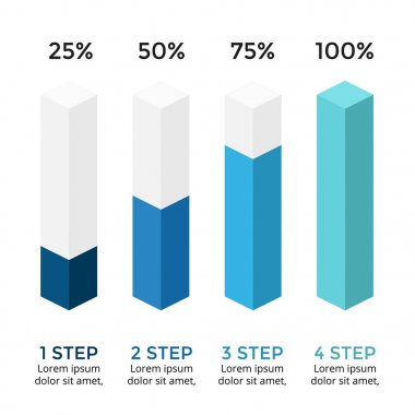 Vektör okları Infographic, diyagram grafik, 3d sütun grafiği sunu. İş kavramı ile seçenekleri, parçalar, adımları, işler. Büyüme yüzdeleri 25, 50, 75, 100. Yükleme durumu.