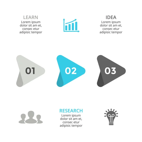 Vektorpfeile Timeline-Infografik, Diagrammdiagramm, Diagrammdarstellung. Geschäftsfortschrittskonzept mit 3 Optionen, Teilen, Schritten, Prozessen. — Stockvektor