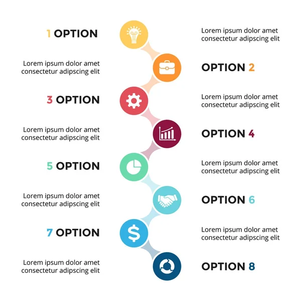 Wektor koło obiektów metaball osi czasu infografikę, diagramu wykresu, wykres prezentacji. Procesów biznesowych koncepcji postępu z 8 Opcje, części, kroki,. — Wektor stockowy