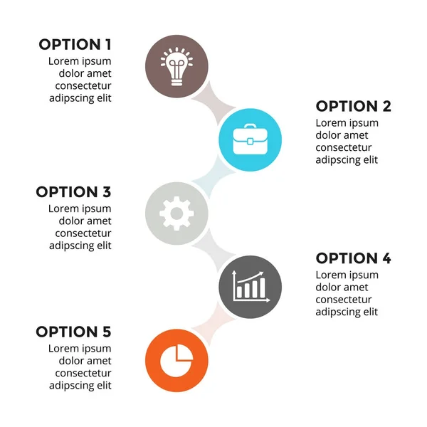 Círculo vectorial metaballs línea de tiempo infografía, diagrama gráfico, presentación gráfica. Concepto de progreso empresarial con 5 opciones, partes, pasos, procesos . — Vector de stock