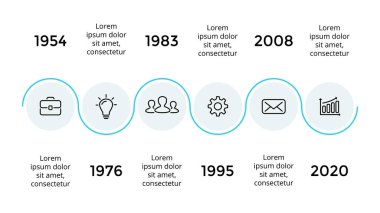 Vektör okları semicircles zaman çizelgesi Infographic, diyagram grafik, grafik sunum. İş ilerleme kavramı ile 6 seçenekleri, parçalar, adımları, işler.