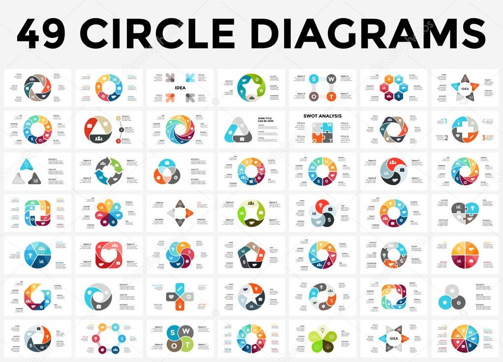 Circle arrows diagram for graph infographic presentation with steps parts options.