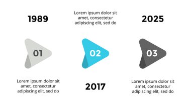 Vektör okları üçgenler zaman çizelgesi Infographic, diyagram grafik, grafik sunum. İş ilerleme kavramı ile 3 seçenekleri, parçalar, adımları, işler.