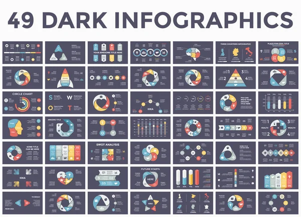 Infográfico de setas de círculo vetorial, diagrama de ciclo, gráfico de negócios, gráfico de apresentação. Opções, parte, passo, processo. Cérebro de cabeça humana, lâmpada, pasta, linha do tempo, foguete de arranque, pirâmide — Vetor de Stock