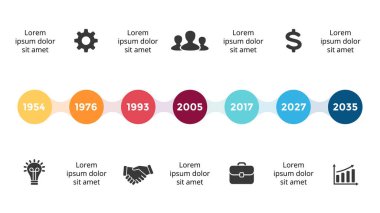 Vektör metaball zaman çizelgesi Infographic, diyagram grafik, grafik sunum. İş ilerleme kavramı ile 7 seçenekleri, parçalar, adımları, işler.