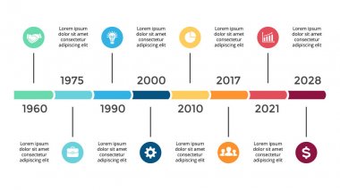 Vektör okları daireler zaman çizelgesi Infographic, diyagram grafik, grafik sunum. İş ilerleme kavramı ile 8 seçenekleri, parçalar, adımları, işler.