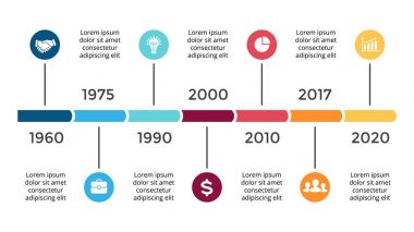 Vektör okları daireler zaman çizelgesi Infographic, diyagram grafik, grafik sunum. İş ilerleme kavramı ile 7 seçenekleri, parçalar, adımları, işler.