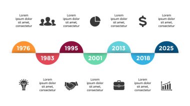 Vektör okları daireler zaman çizelgesi Infographic, diyagram grafik, grafik sunum. İş ilerleme kavramı ile 7 seçenekleri, parçalar, adımları, işler.