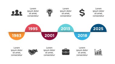 Vektör okları daireler zaman çizelgesi Infographic, diyagram grafik, grafik sunum. İş ilerleme kavramı ile 6 seçenekleri, parçalar, adımları, işler.