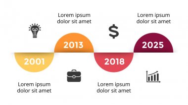 Vektör okları daireler zaman çizelgesi Infographic, diyagram grafik, grafik sunum. İş ilerleme kavramı ile 4 seçenekleri, parçalar, adımları, işler.
