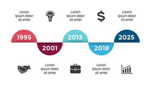 Vector pijlen cirkels tijdlijn infographic, diagram, grafiek, grafiek presentatie. Vooruitgang bedrijfsconcept met 5 opties, onderdelen, stappen, verwerkt. — Stockvector