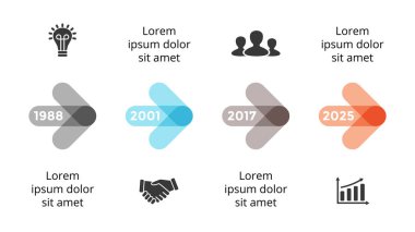 Vektör okları daireler zaman çizelgesi Infographic, diyagram grafik, grafik sunum. İş ilerleme kavramı ile 4 seçenekleri, parçalar, adımları, işler.