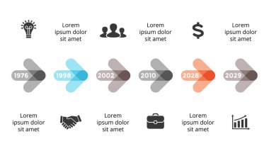 Vektör okları daireler zaman çizelgesi Infographic, diyagram grafik, grafik sunum. İş ilerleme kavramı ile 6 seçenekleri, parçalar, adımları, işler.