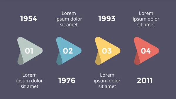 Wektor metaball trójkątów osi czasu infografikę, diagramu wykresu, wykres prezentacji. Koncepcja biznesowa postępu z 4 opcje, części, kroki, przetwarza. Ciemne slajdów 16 x 9. — Wektor stockowy