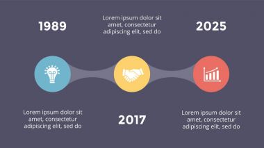 Vektör metaball üçgen zaman çizelgesi Infographic, diyagram grafik, grafik sunum. İş ilerleme kavramı ile 3 seçenekleri, parçalar, adımları, işler. Karanlık slayt 16 x 9.