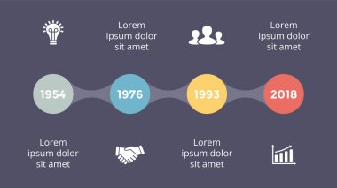 Vektör metaball üçgen zaman çizelgesi Infographic, diyagram grafik, grafik sunum. İş ilerleme kavramı ile 4 seçenekleri, parçalar, adımları, işler. Karanlık slayt 16 x 9.