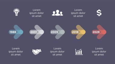Vektör metaball üçgen zaman çizelgesi Infographic, diyagram grafik, grafik sunum. İş ilerleme kavramı ile 5 seçenekleri, parçalar, adımları, işler. Karanlık slayt 16 x 9.