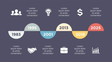 Vektör metaball üçgen zaman çizelgesi Infographic, diyagram grafik, grafik sunum. İş ilerleme kavramı ile 6 seçenekleri, parçalar, adımları, işler. Karanlık slayt 16 x 9.