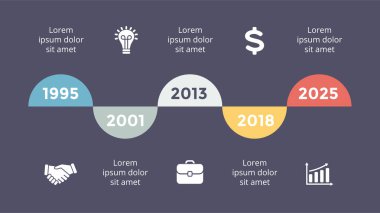 Vektör metaball üçgen zaman çizelgesi Infographic, diyagram grafik, grafik sunum. İş ilerleme kavramı ile 5 seçenekleri, parçalar, adımları, işler. Karanlık slayt 16 x 9.