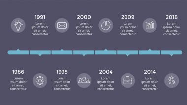Vektör metaball üçgen zaman çizelgesi Infographic, diyagram grafik, grafik sunum. İş ilerleme kavramı ile 8 seçenekleri, parçalar, adımları, işler. Karanlık slayt 16 x 9.
