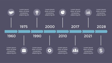 Vektör metaball üçgen zaman çizelgesi Infographic, diyagram grafik, grafik sunum. İş ilerleme kavramı ile 8 seçenekleri, parçalar, adımları, işler. Karanlık slayt 16 x 9.