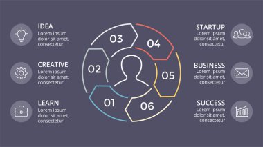 Daire doğrusal okları Infographic vektör, döngüsü diyagramı, grafik, sunu grafik. İş kavramı ile 3 seçenekleri, parçalar, adımları, işler. Karanlık slayt 16 x 9.