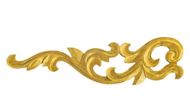 İzole desen Ahşap oyma beyaz zemin üzerine altın boya