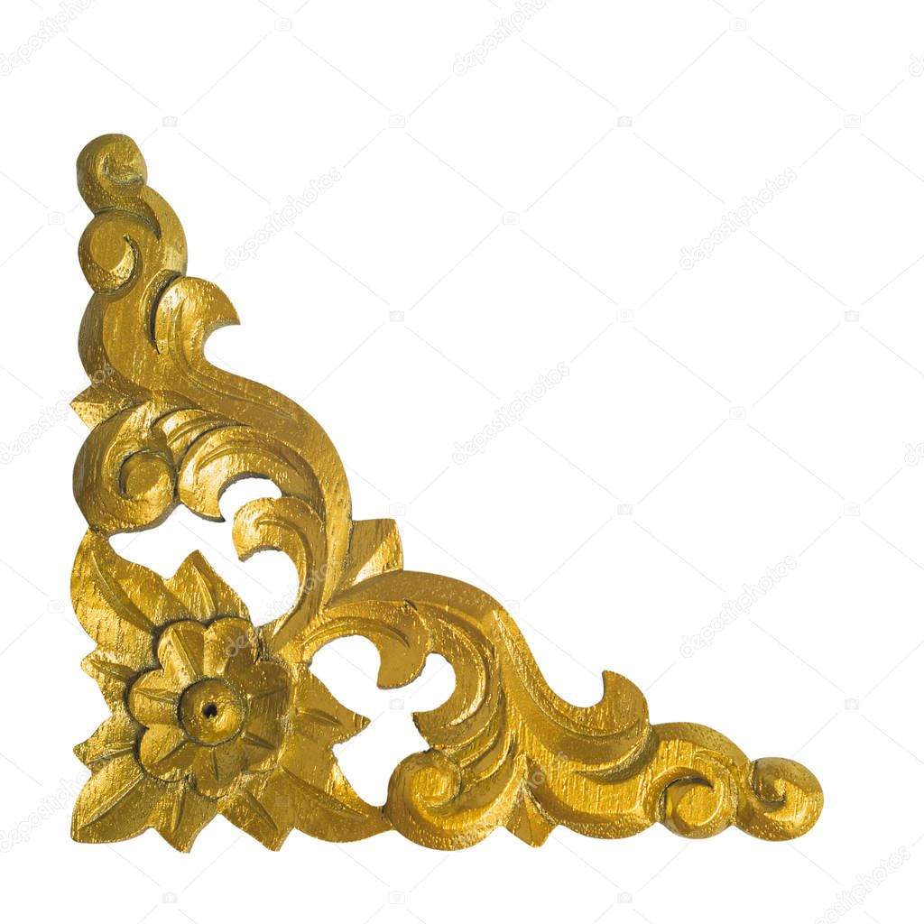 Isolated pattern of wooden carve gold paint on white background