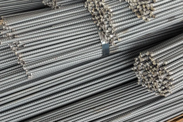 Çelik Çubuk Veya Çelik Takviye Çubuğu Doku Inşaat Sitedeki Yığını — Stok fotoğraf