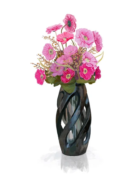 Ramo de flor rosa en jarrón con sombra de reflejo — Vector de stock
