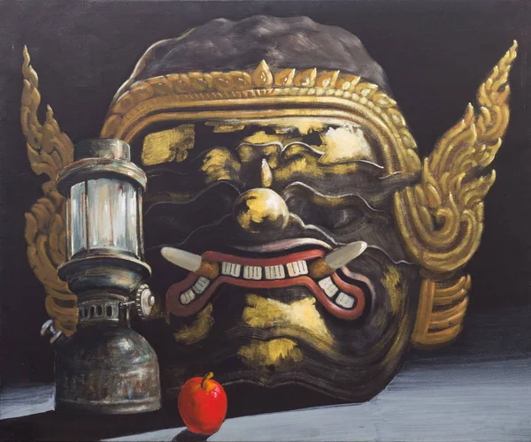 Pintura Acrílica Máscara Ator Clássico Tailandês Mascarado Jogar Encenando Cenas — Fotografia de Stock