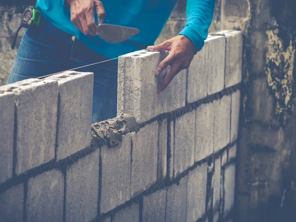 Brick Builders Are Building Walls — Stock Photo, Image